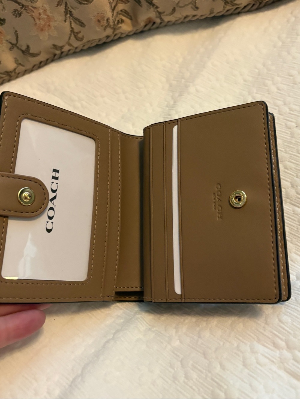 COACH Pebbled Leather Snap Wallet in Taupe - Picture 3 of 5